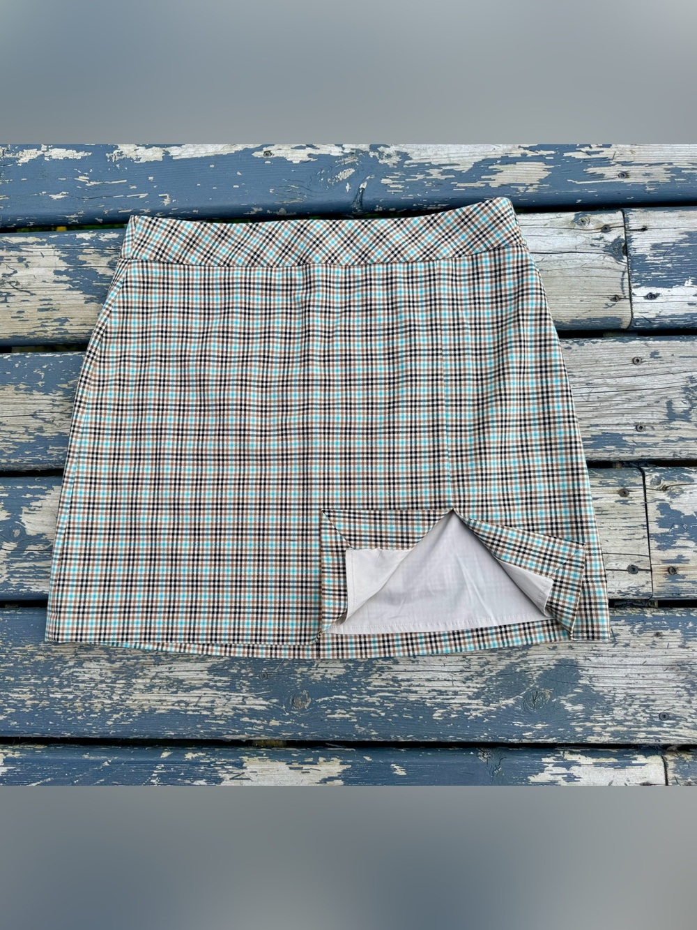 RW&CO. Plaid Mini Skirt in Brown and Blue